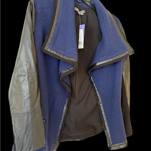 NWT Vince Leather Jacket in Black With Blue Tweed - Picture 6 of 7